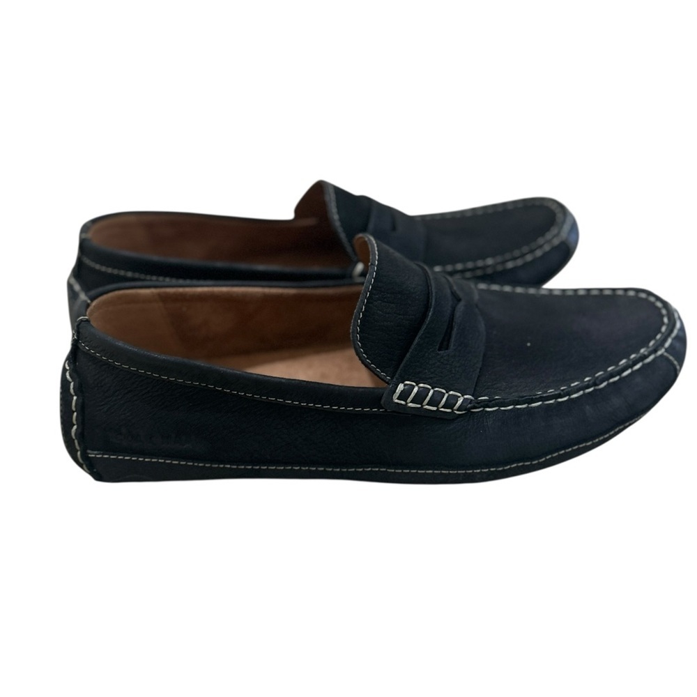 Men’s Cole Haan Wyatt Black leather Loafers White Stitching driving style 10.5